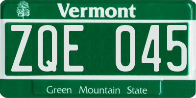 VT license plate ZQE045