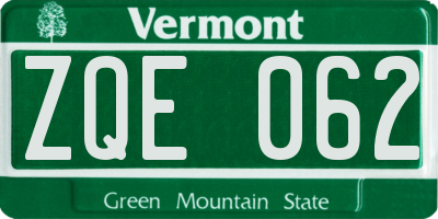 VT license plate ZQE062