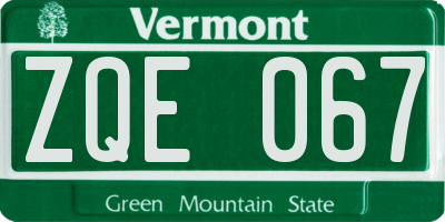 VT license plate ZQE067