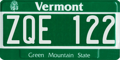 VT license plate ZQE122