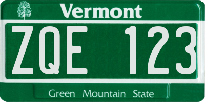 VT license plate ZQE123
