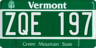 VT license plate ZQE197