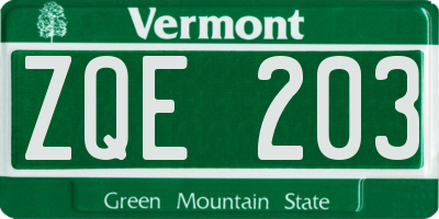 VT license plate ZQE203
