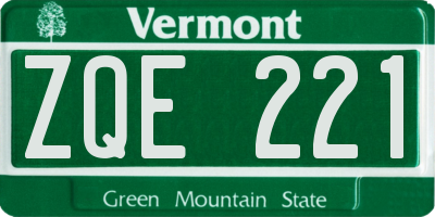 VT license plate ZQE221