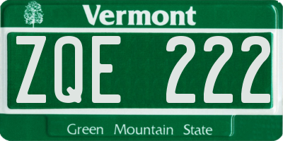 VT license plate ZQE222
