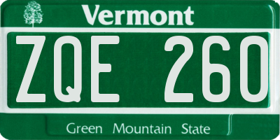 VT license plate ZQE260