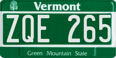 VT license plate ZQE265