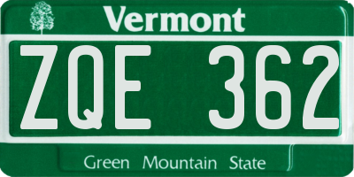 VT license plate ZQE362