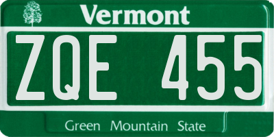 VT license plate ZQE455