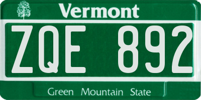 VT license plate ZQE892