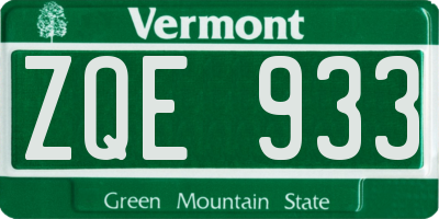 VT license plate ZQE933