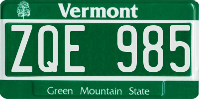 VT license plate ZQE985
