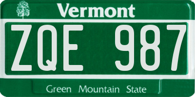 VT license plate ZQE987