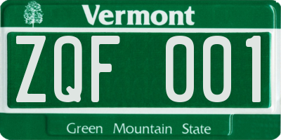 VT license plate ZQF001