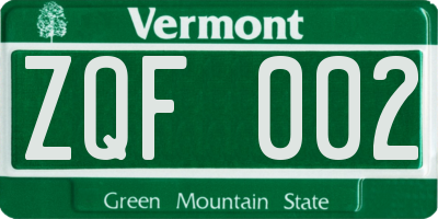 VT license plate ZQF002