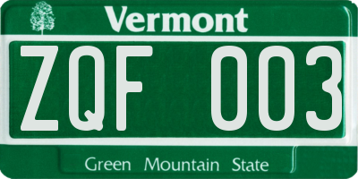 VT license plate ZQF003