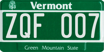 VT license plate ZQF007