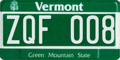 VT license plate ZQF008