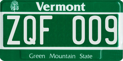 VT license plate ZQF009