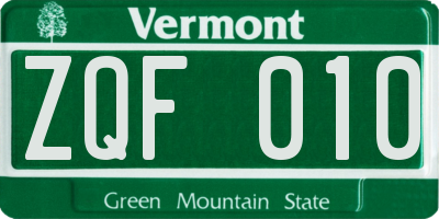 VT license plate ZQF010