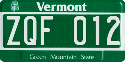 VT license plate ZQF012