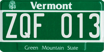VT license plate ZQF013