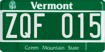 VT license plate ZQF015