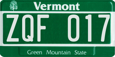 VT license plate ZQF017