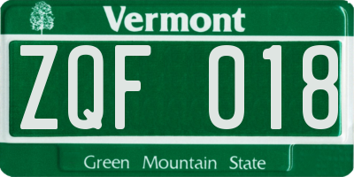 VT license plate ZQF018
