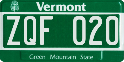 VT license plate ZQF020