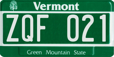 VT license plate ZQF021