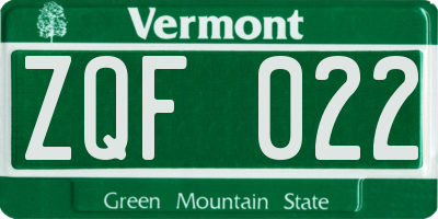 VT license plate ZQF022