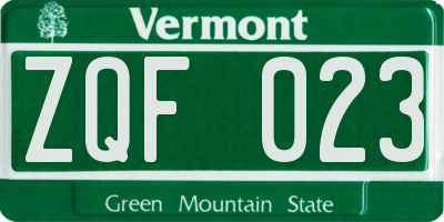 VT license plate ZQF023