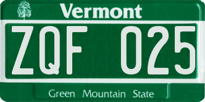 VT license plate ZQF025