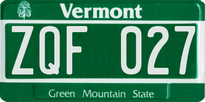 VT license plate ZQF027