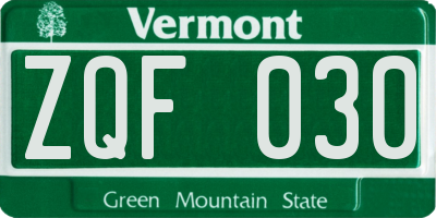 VT license plate ZQF030