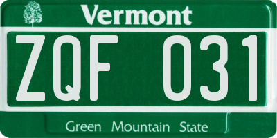 VT license plate ZQF031