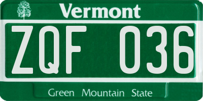 VT license plate ZQF036