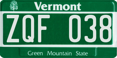VT license plate ZQF038