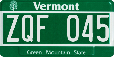 VT license plate ZQF045