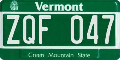 VT license plate ZQF047