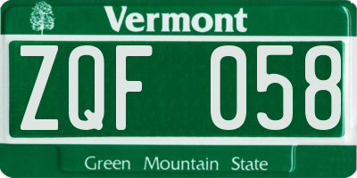 VT license plate ZQF058