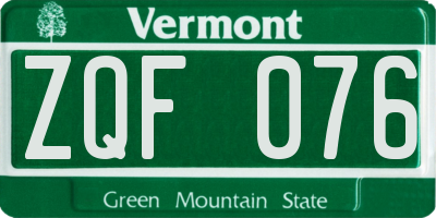VT license plate ZQF076