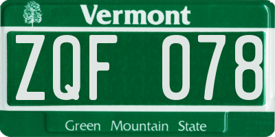 VT license plate ZQF078