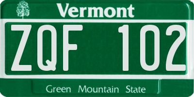 VT license plate ZQF102