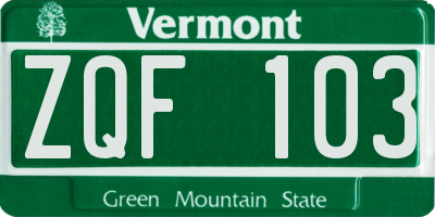 VT license plate ZQF103