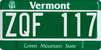 VT license plate ZQF117