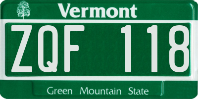 VT license plate ZQF118