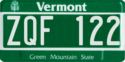 VT license plate ZQF122