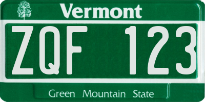 VT license plate ZQF123